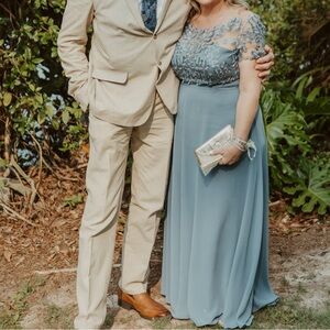 JS Collections Women's Formal Dress Size 12 Blue Lace and Chiffon Long Gown